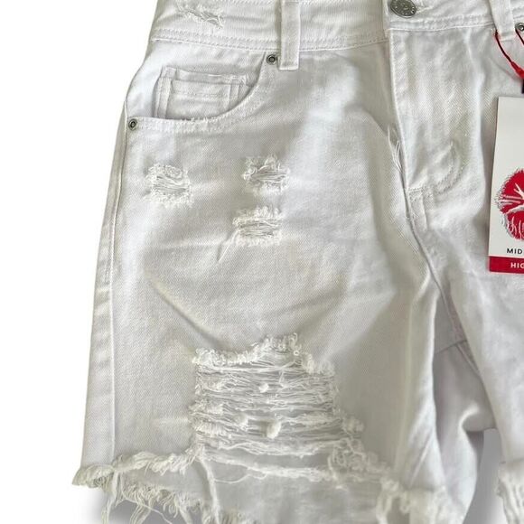 Hot Kiss Jean Shorts Women's Jr Sz 9 White Jorts Mid Rise Distressed Mid… - Picture 3 of 14